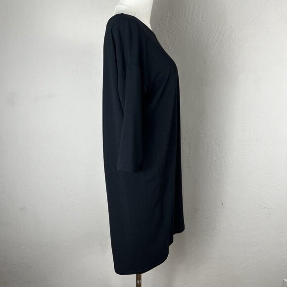 Eileen Fisher Dress Tunic Black Jersey Asymmetric Neckline Size Medium‎ Petite - Picture 6 of 11